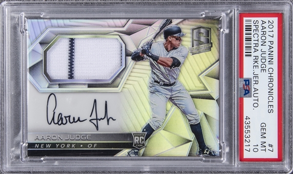 2017 Panini Chronicles Spectra Rookie Jersey Auto #7 Aaron Judge Signed Rookie Card - PSA GEM MT 10